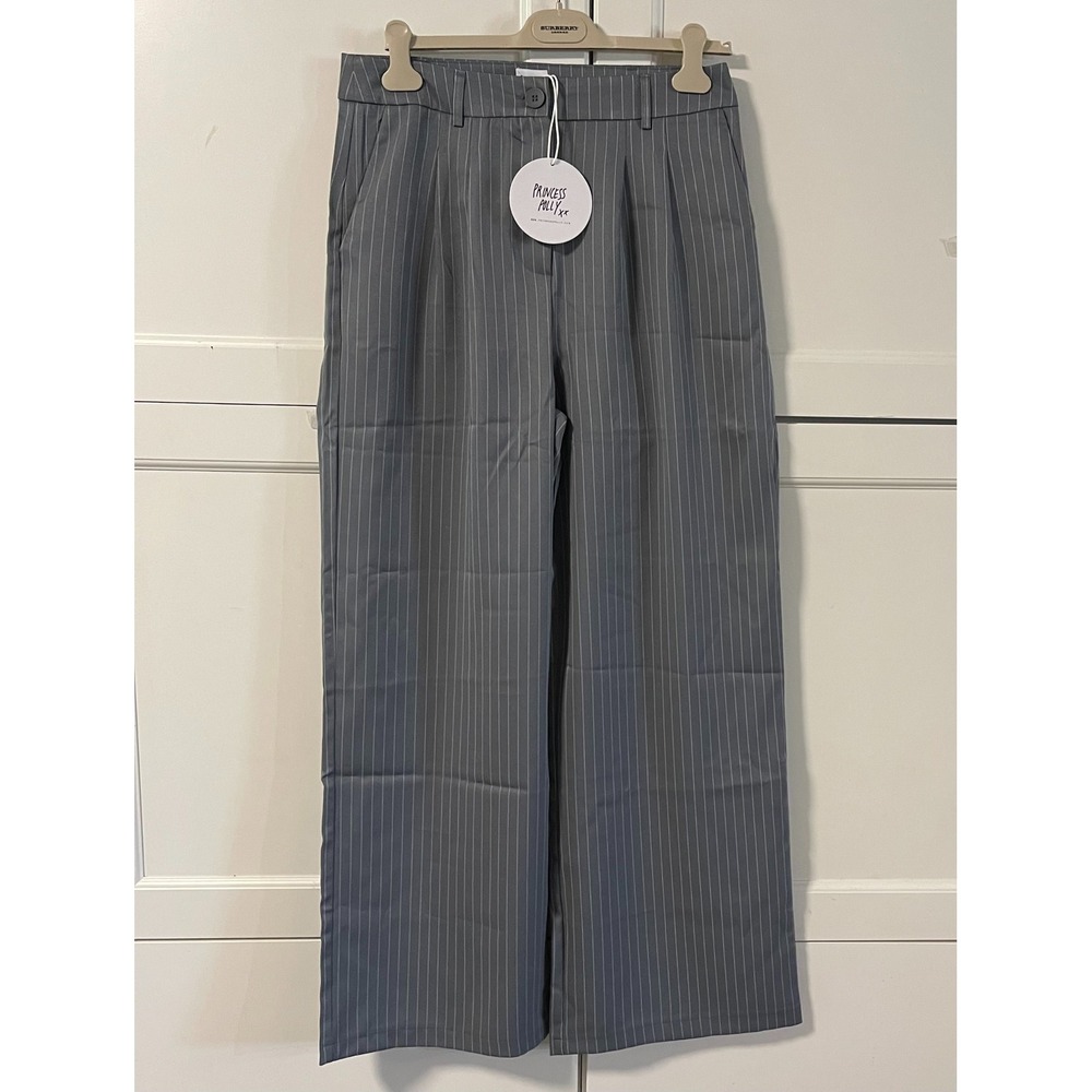 Princess Polly Womens Pants 12 Grey Pinstripe Wide Leg Trousers High Waisted